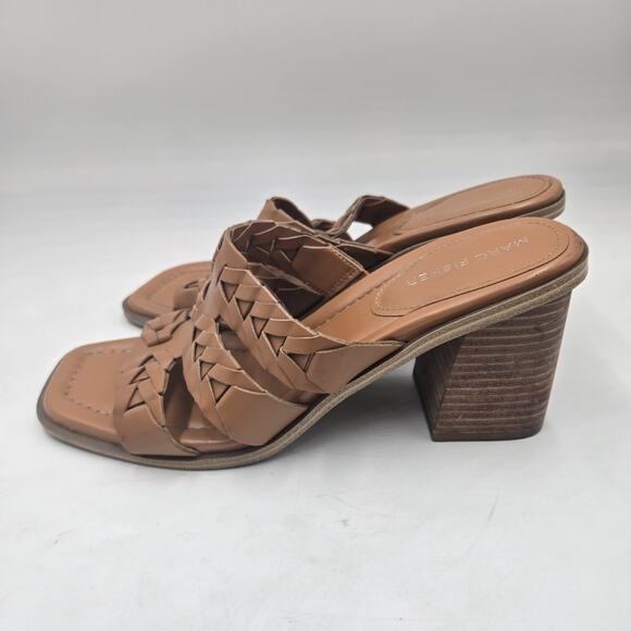 Marc Fisher Sandals Womens 9 M Melita Brown Slip on Strappy Slip-On Block Heels - Picture 3 of 7